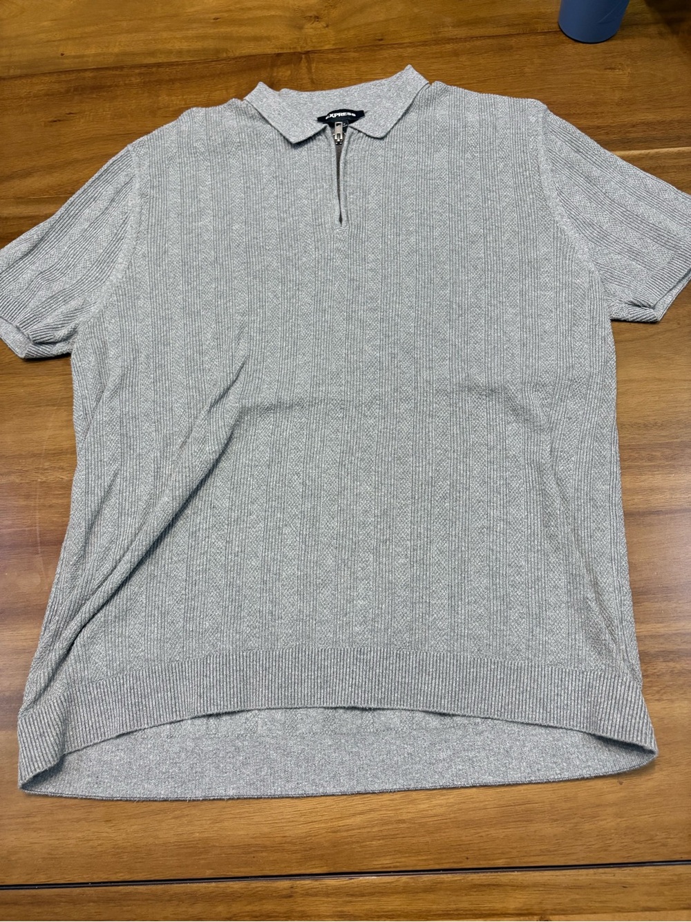 Express Light Gray Short-Sleeve Zip Polo